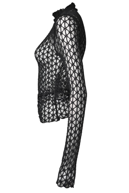 Black Floral Mesh Ruched Side Top