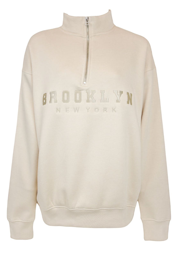 Cream 'BROOKLYN' Half Zip Sweatshirt