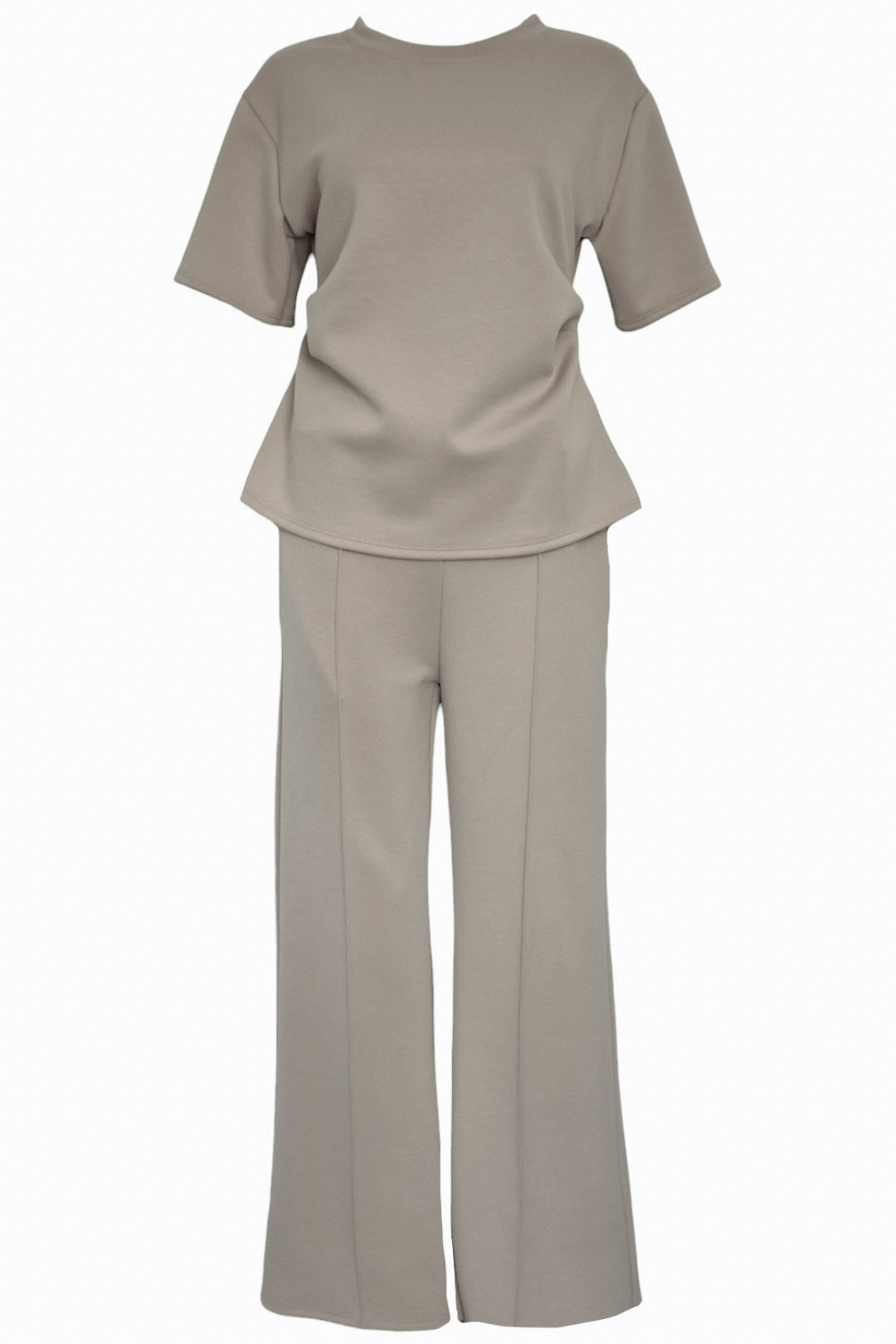 Taupe Ruched Side T-Shirt & Wide Leg Loungesuit