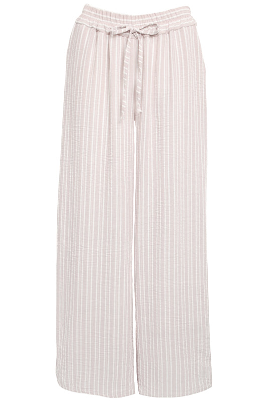 Beige Striped Wide Leg Trousers