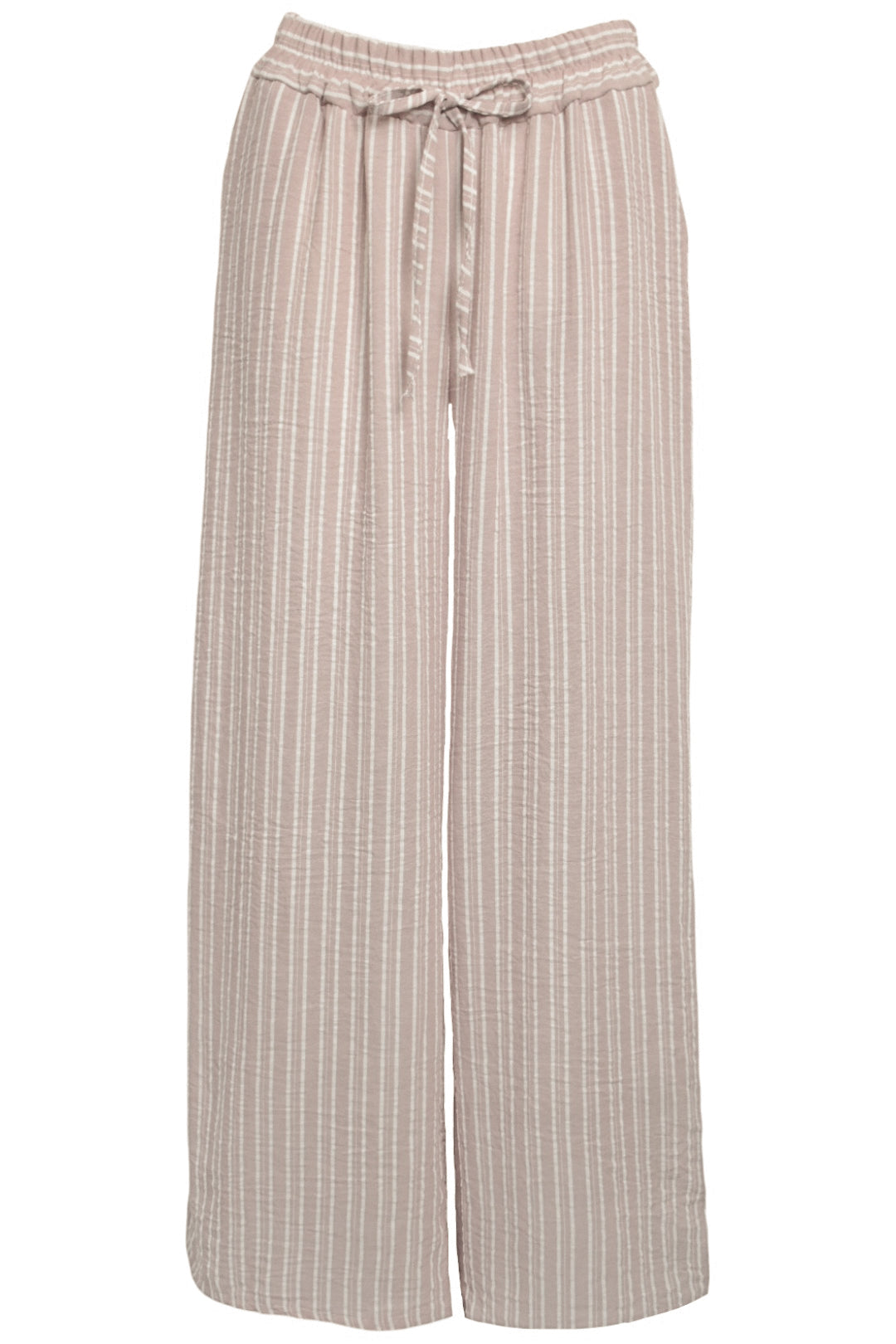 Taupe Striped Wide Leg Trousers