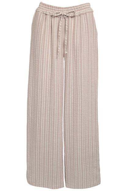 Taupe Striped Wide Leg Trousers