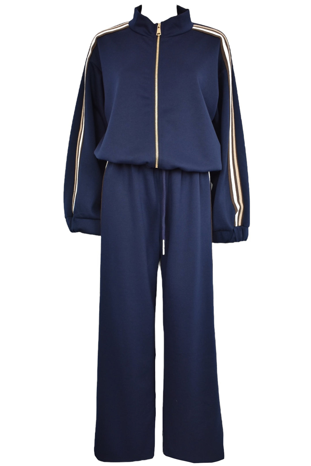Navy & Brown Striped Zip Up Loungesuit