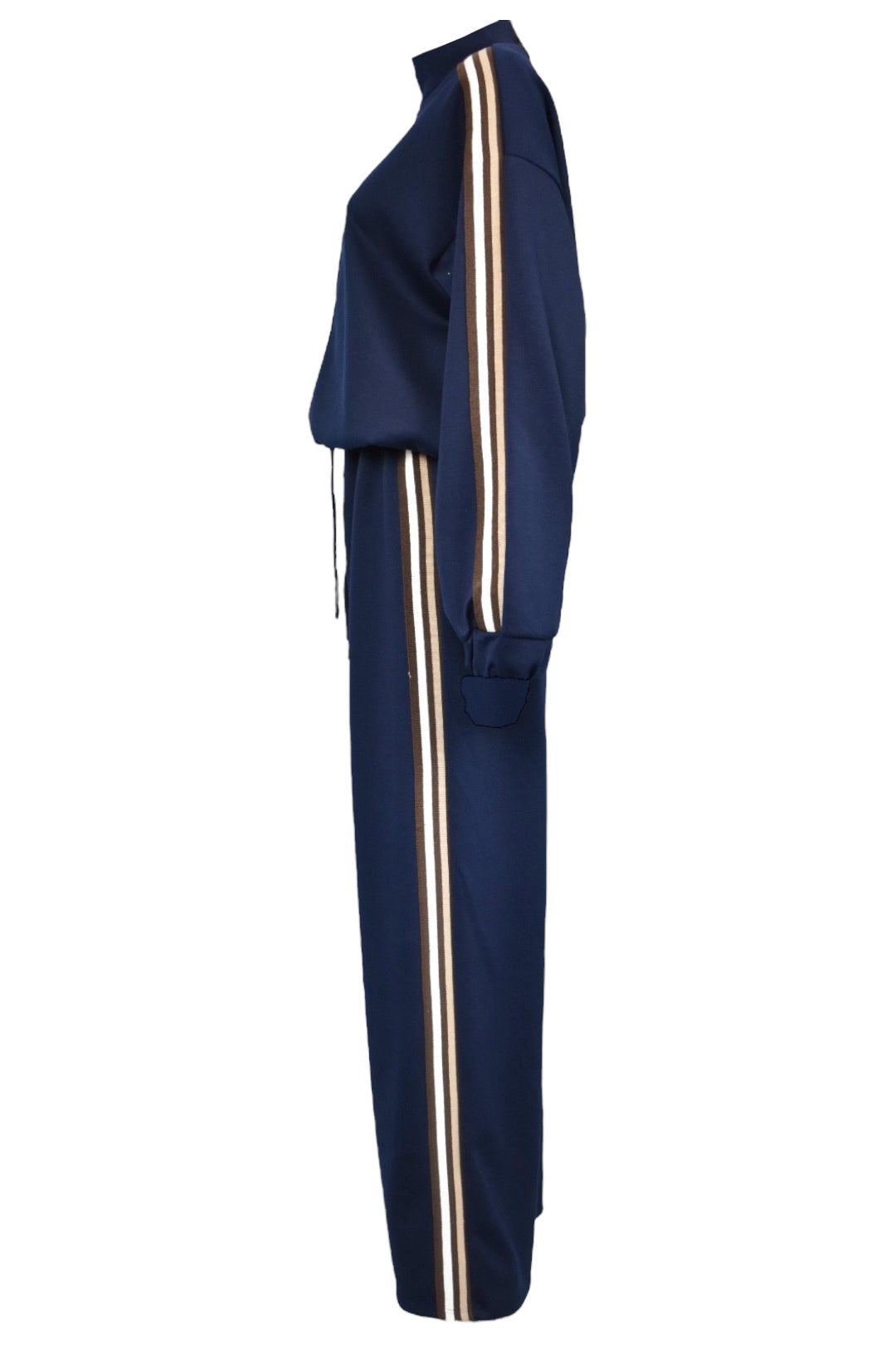 Navy & Brown Striped Zip Up Loungesuit