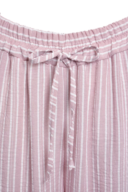 Pink Striped Wide Leg Trousers