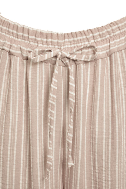 Taupe Striped Wide Leg Trousers