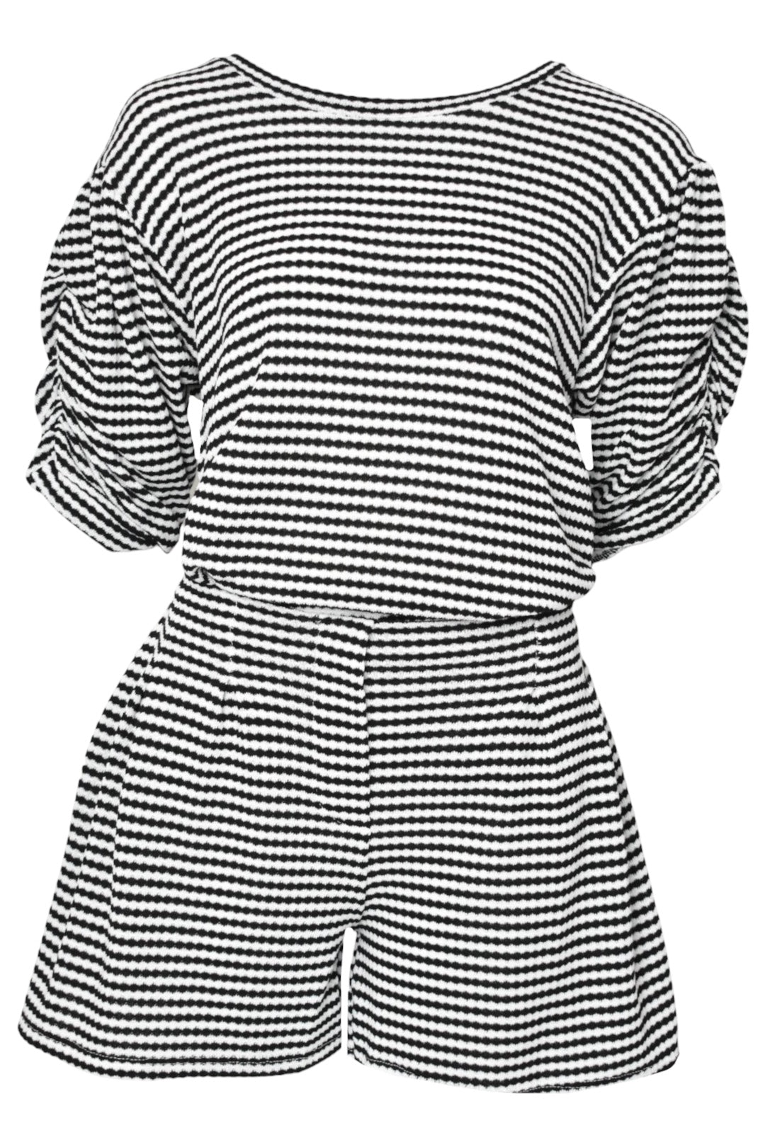 Black Striped Ruched Sleeve Top & Shorts Co-ord