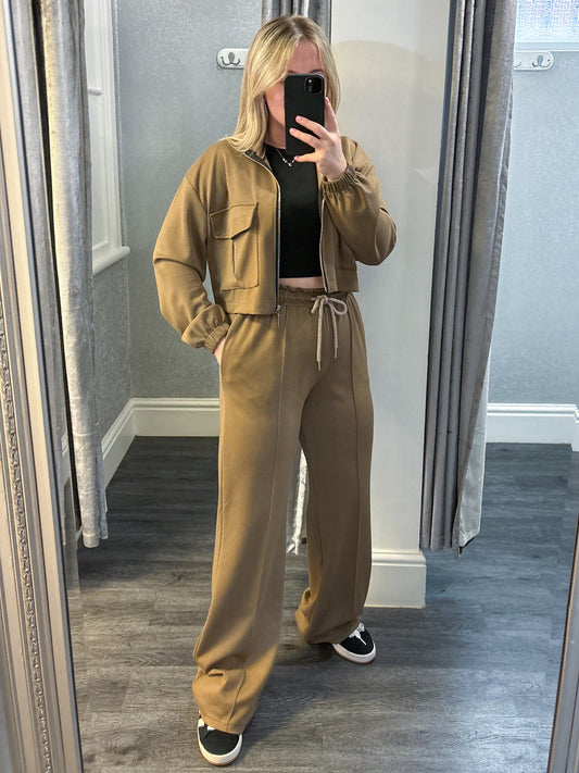 Olive Green Bomber Jacket Wide Leg Loungesuit