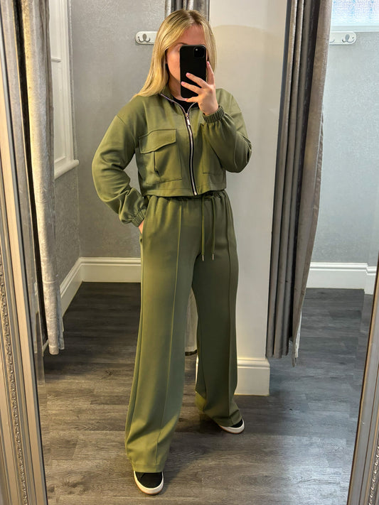 Khaki Bomber Jacket Wide Leg Loungesuit