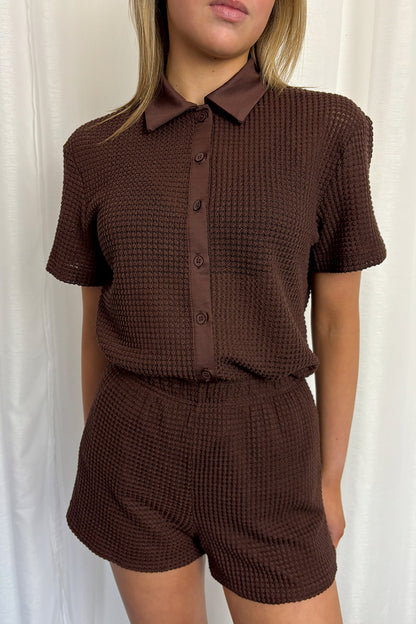 Brown Knitted Shirt & Shorts Co-ord