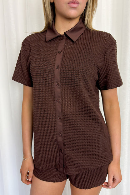 Brown Knitted Shirt & Shorts Co-ord