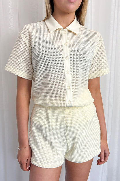 Cream Knitted Shirt & Shorts Co-ord