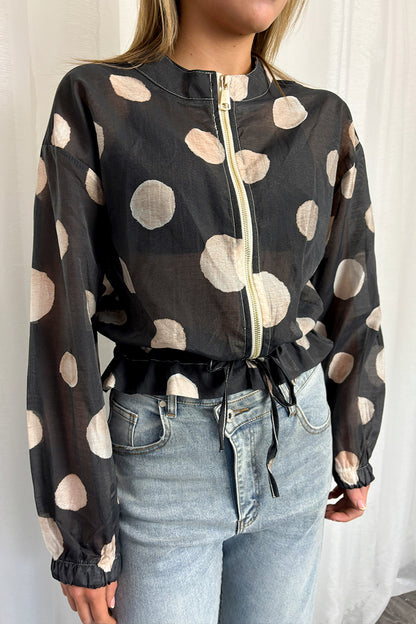 Black & Cream Spotted Sheer Bomber Jacket