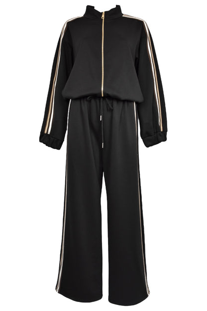 Black & Brown Striped Zip Up Jacket Lougesuit