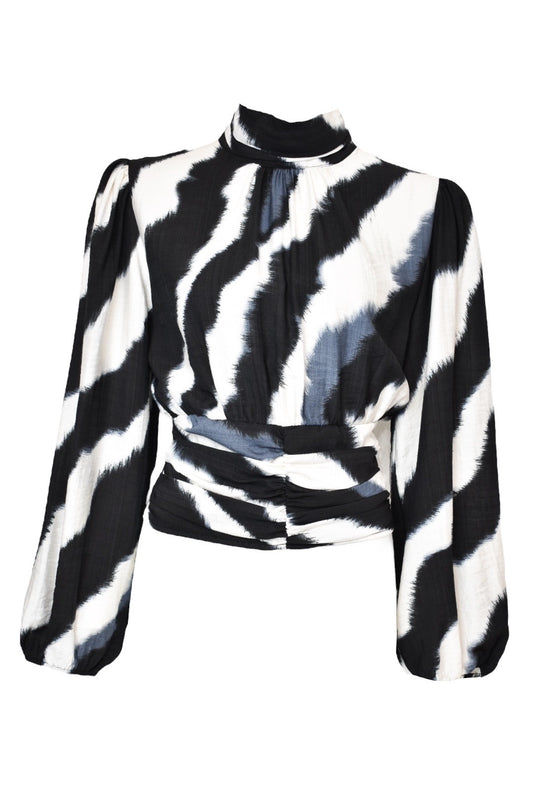 Black, Blue & White Striped Tie Dye Top