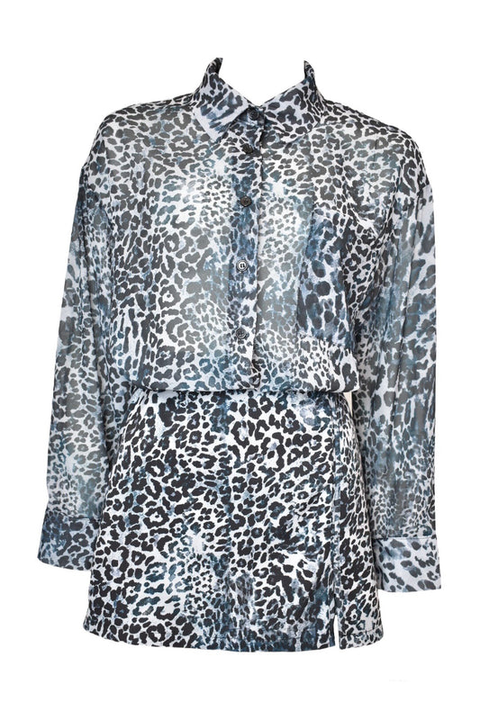 Grey Animal Print Long Sleeve Shirt & Skort Co-ord