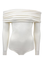 Cream Ruched Bardot Bodysuit
