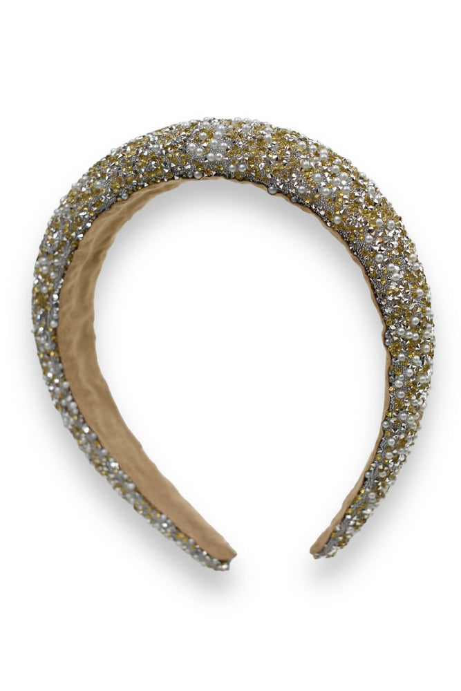 Champagne Crystal & Pearl Embellished Hairband