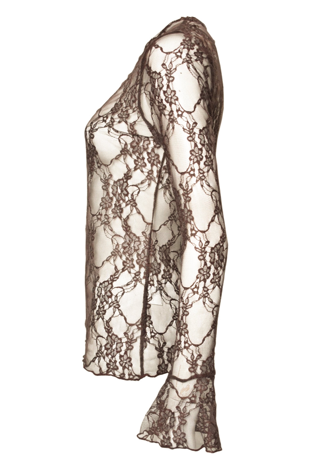 Brown Lace Flared Sleeved Top