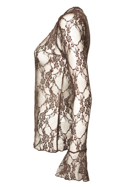 Brown Lace Flared Sleeved Top
