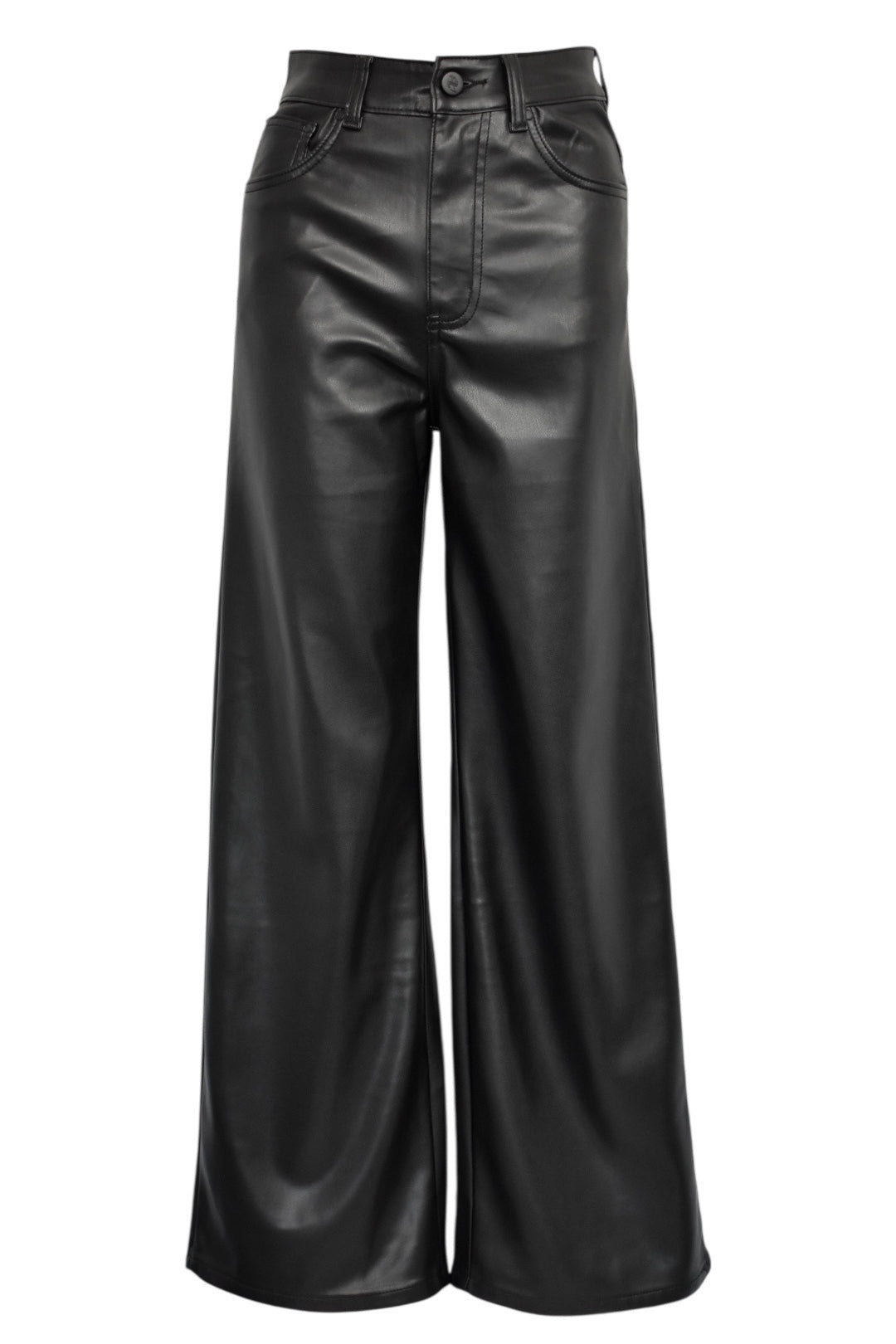 Black Faux Leather Straight Leg Trousers