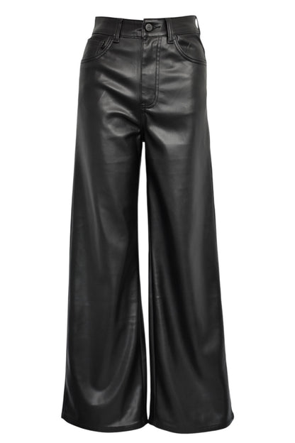 Black Faux Leather Straight Leg Trousers