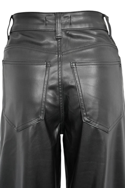Black Faux Leather Straight Leg Trousers