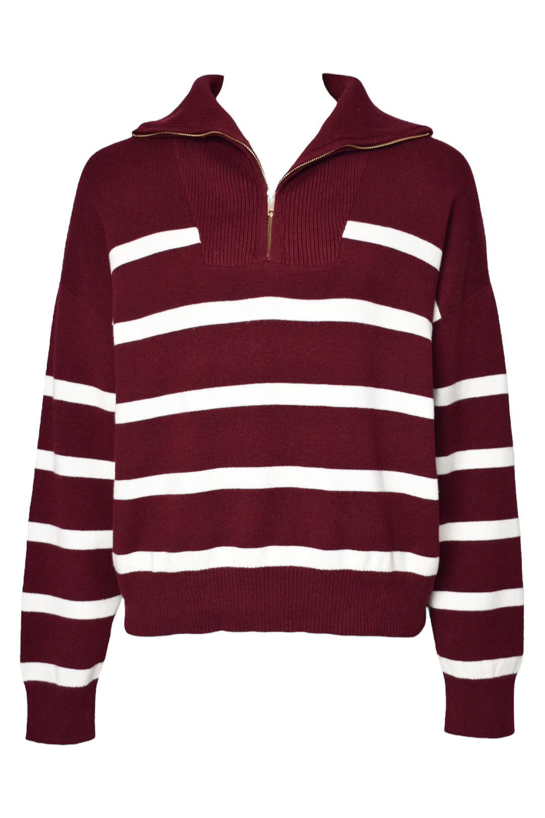 Burgundy Striped Quarter Zip Jumper