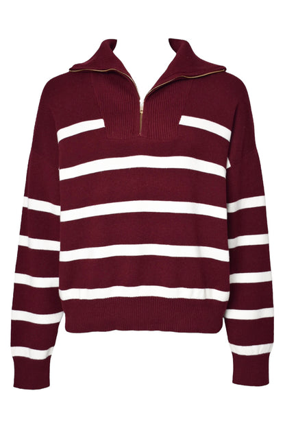 Burgundy Striped Quarter Zip Jumper