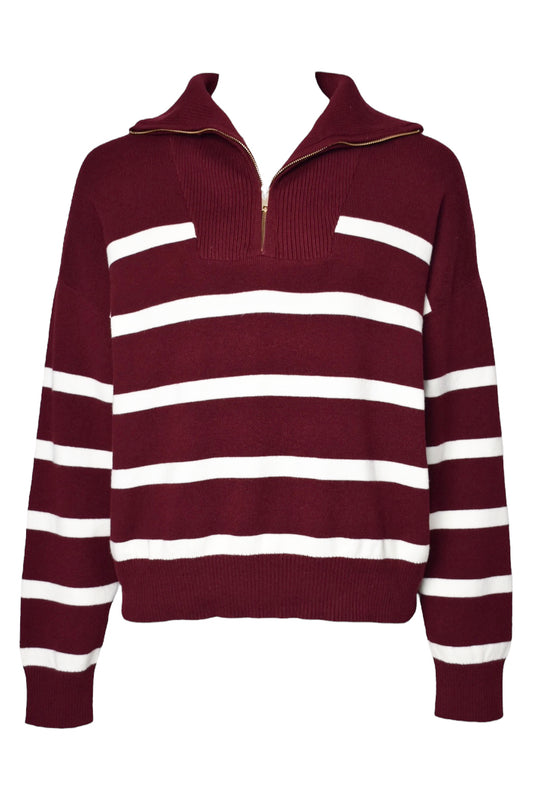 Burgundy Striped Quarter Zip Jumper