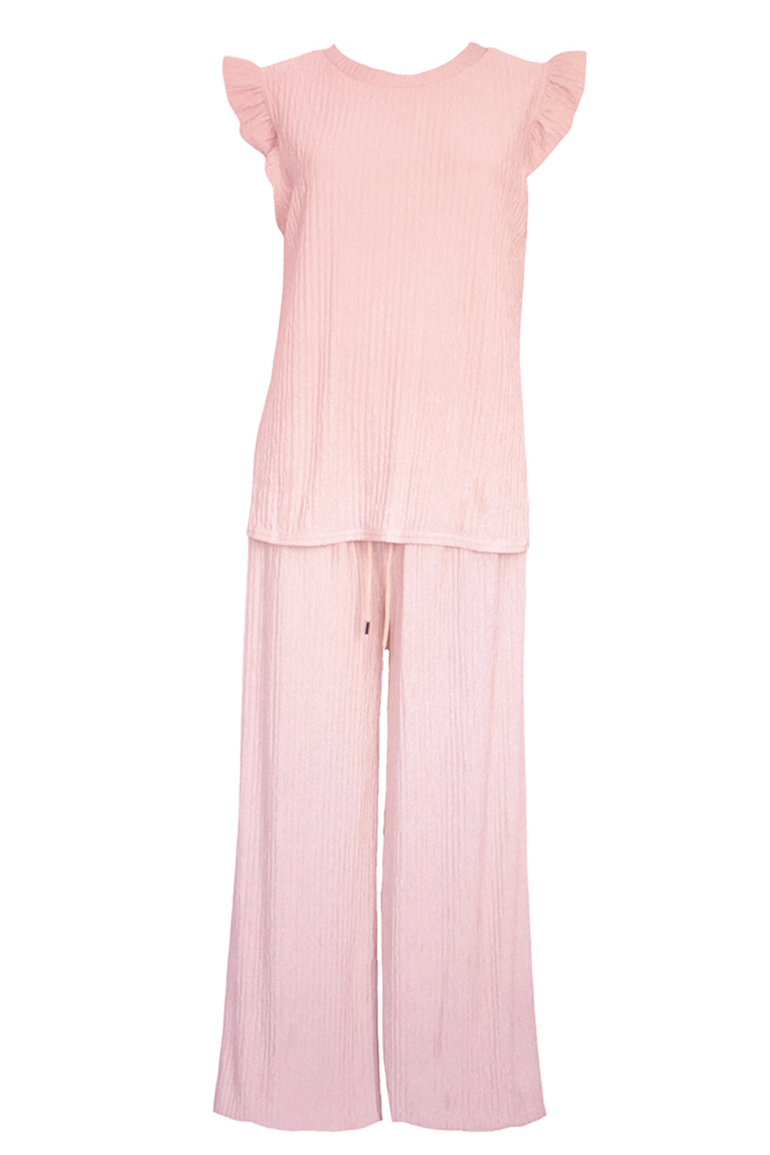 Pink Crinkle Frill Sleeve Top & Trousers Co-ord