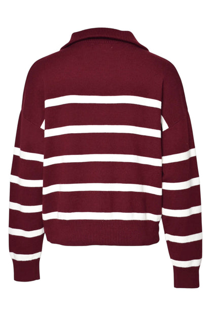 Burgundy Striped Quarter Zip Jumper
