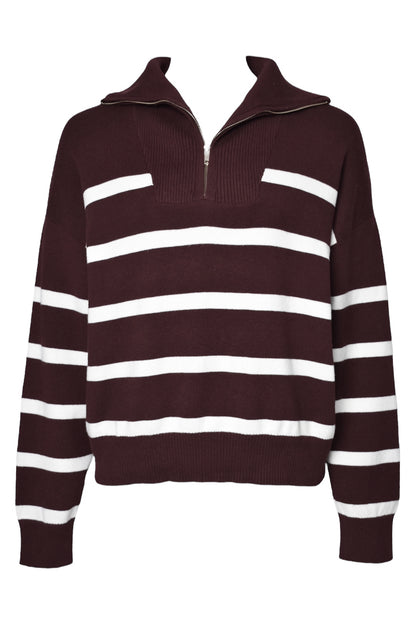 Brown Striped Quarter Zip Jumper