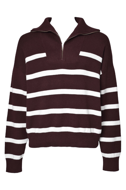 Brown Striped Quarter Zip Jumper