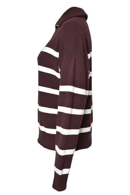 Brown Striped Quarter Zip Jumper