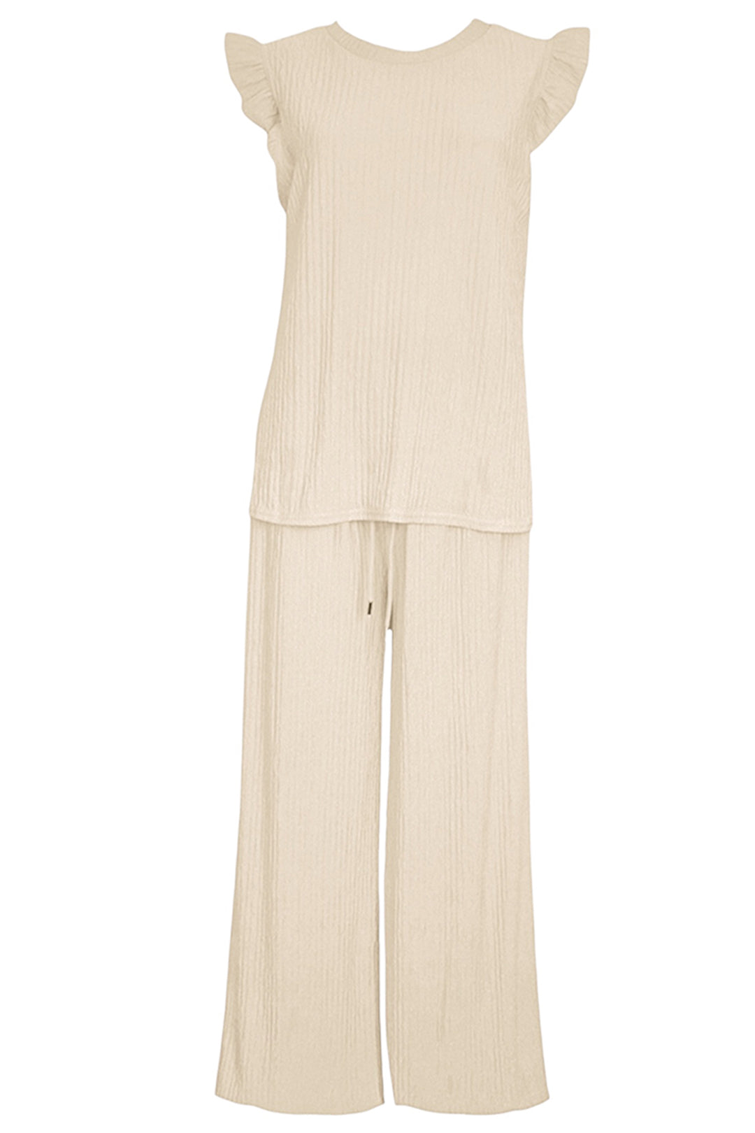 Beige Crinkle Frill Sleeve Top & Trousers Co-ord