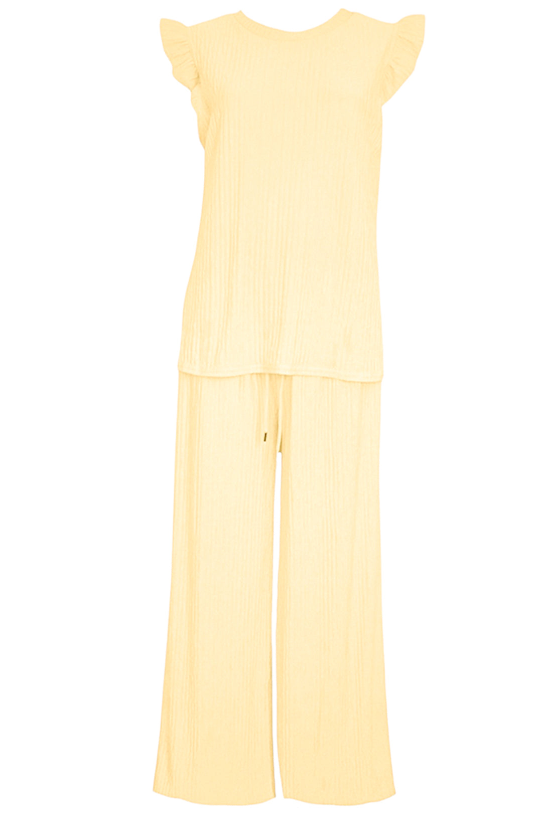 Lemon Crinkle Frill Sleeve Top & Trousers Co-ord