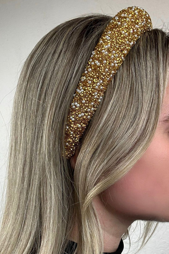 Gold Crystal & Pearl Embellished Hairband