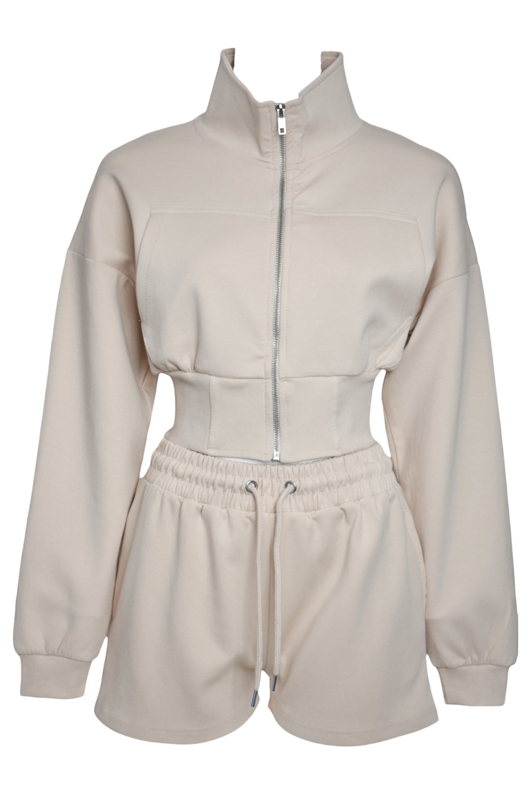 Beige Cropped Jacket & Shorts Co-ord