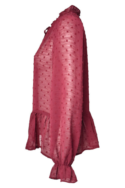 Burgundy Polka Dot Sheer Frill Blouse