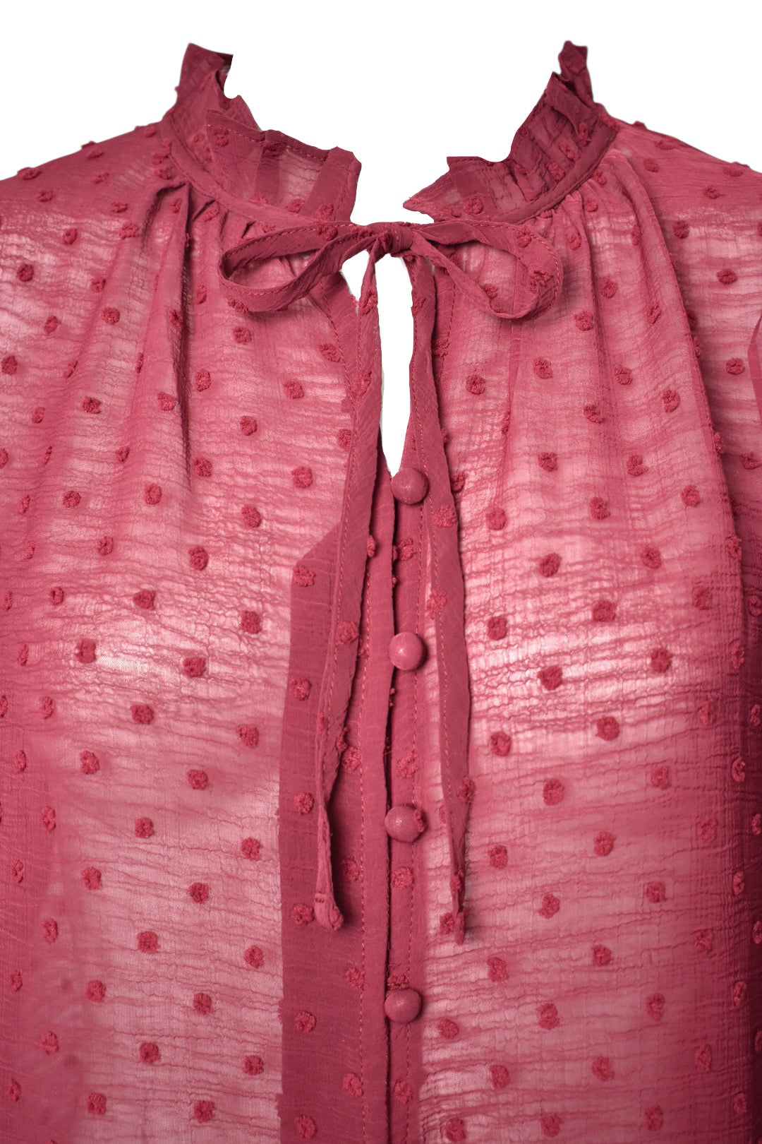 Burgundy Polka Dot Sheer Frill Blouse