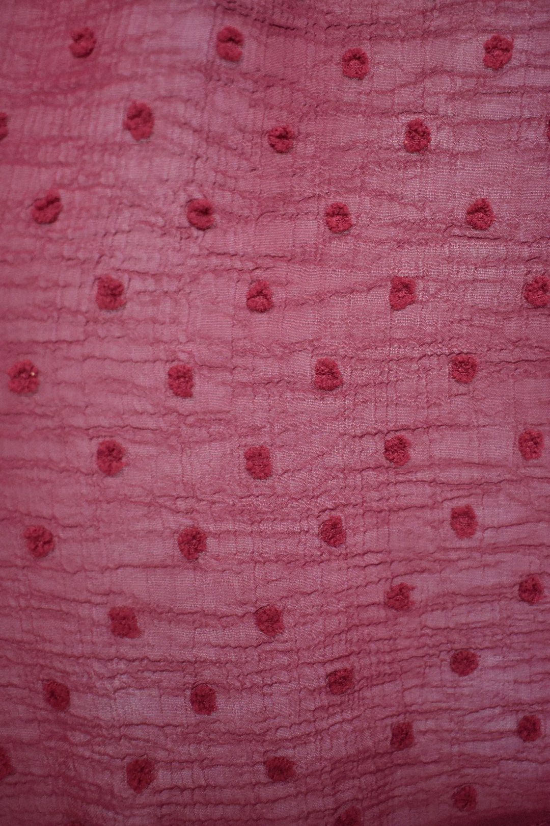 Burgundy Polka Dot Sheer Frill Blouse