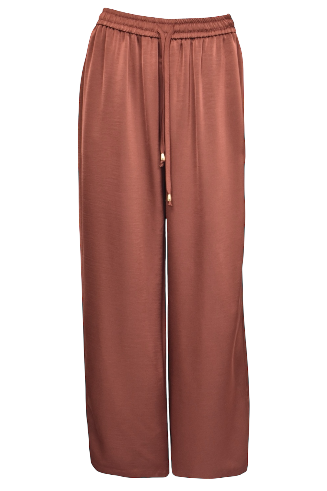 Rust Satin Frill Top & Wide Leg Trousers Co-ord