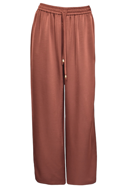 Rust Satin Frill Top & Wide Leg Trousers Co-ord