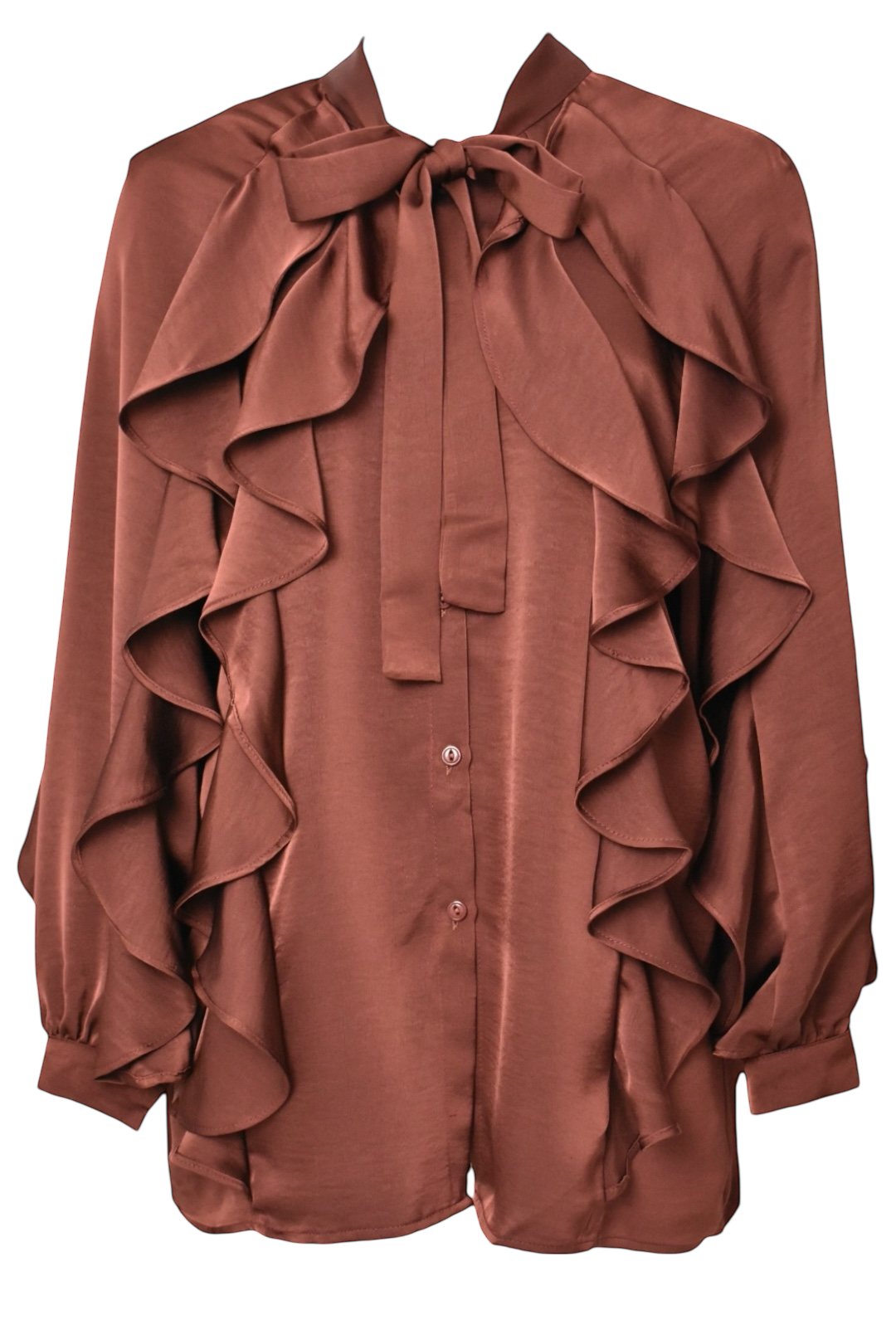 Rust Satin Frill Top & Wide Leg Trousers Co-ord