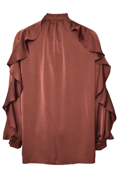 Rust Satin Frill Top & Wide Leg Trousers Co-ord