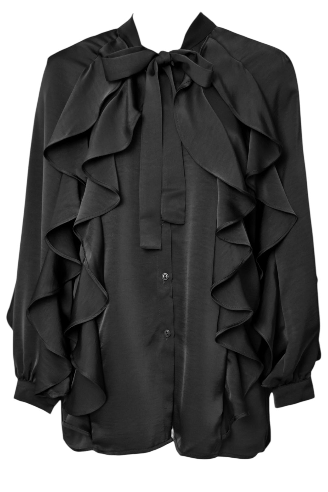 Black Satin Frill Top & Wide Leg Trousers Co-ord