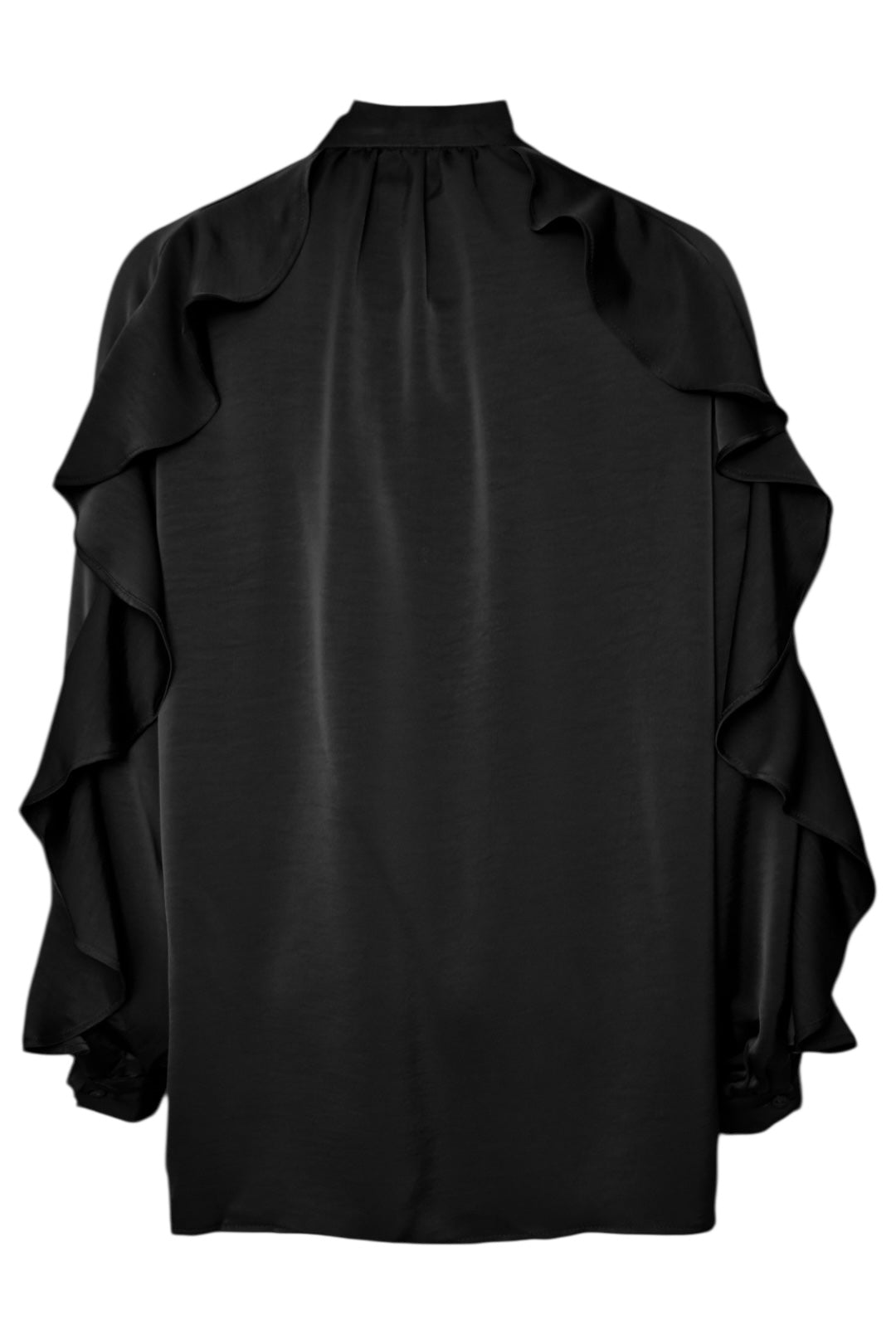 Black Satin Frill Top & Wide Leg Trousers Co-ord