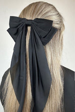 Black Satin Long Double Hair Bow