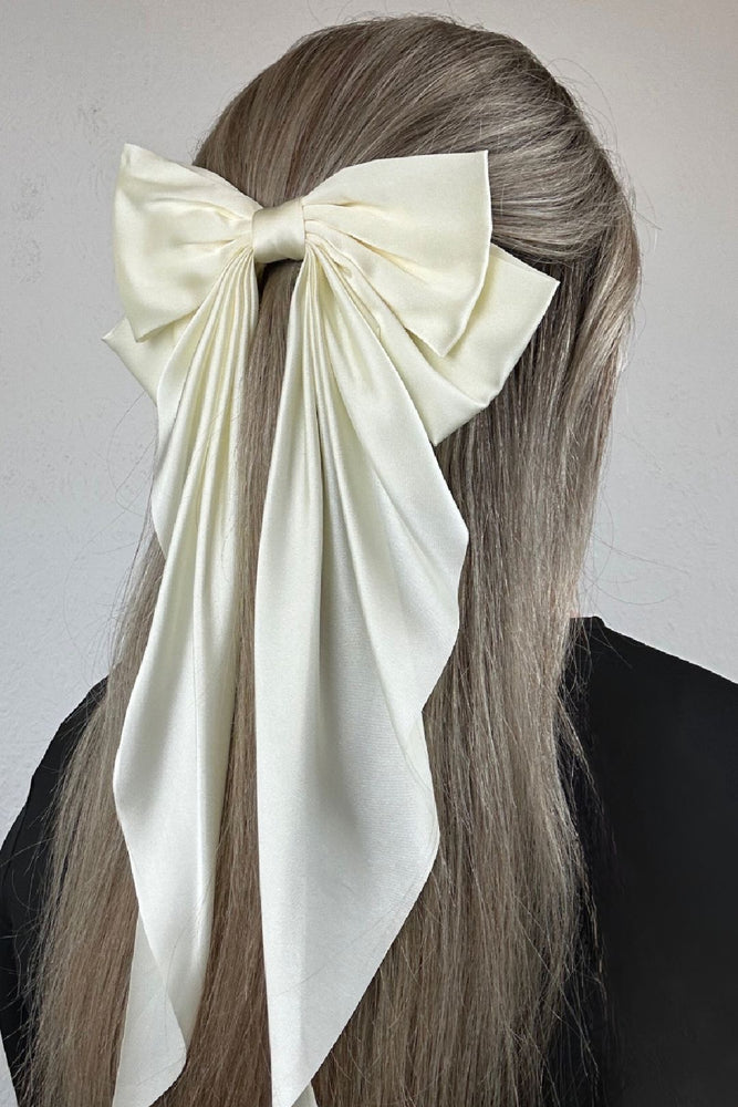 Cream Satin Long Double Hair Bow